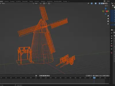 Mill and cart Guadeloupe Low-poly 3D model