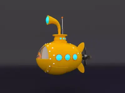 Submarine cartoon Low-poly 3D model