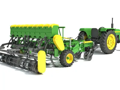 Disc Harrow with Tractor 3D model