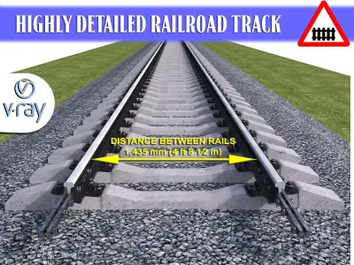 Highly detailed railroad track 3D model
