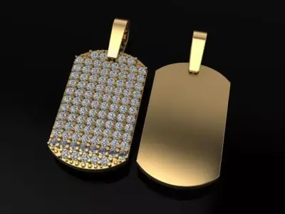Flat Dainty Dogtag ID Bar Diamond Cluster Pendant 3D print model