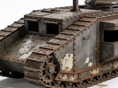 Realistic Abandoned WWI Tank 3D Model Low-poly 3D model