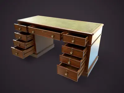 Vintage Pedestal Desk Low-poly 3D model
