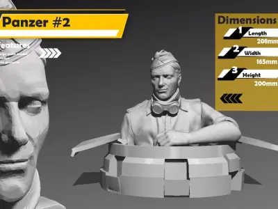 200mm WWII German Panza Tank commander bust No 3 3D print model