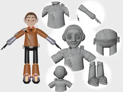 Cartoon Pilot Character  3D model