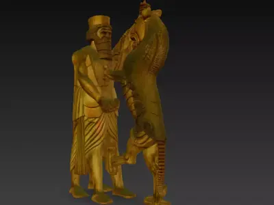 Ancient Persian Warrior and Lion - Mesopotamian Relief Sculpture 3D print model