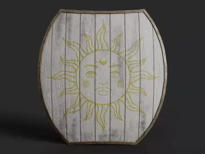 Slavic hybrid shield-painted white with Sun symbol Low-poly 3D model