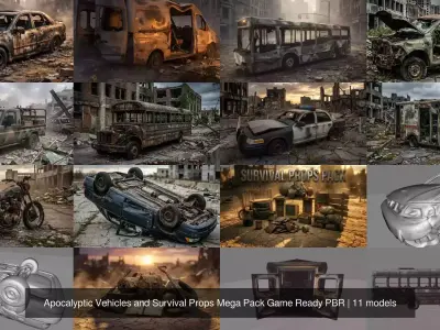 Apocalyptic Vehicles and Survival Props Mega Pack Game Ready PBR