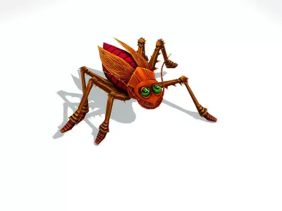 Animated Funny Cartoon Brown Insect Roach Low-poly 3D model