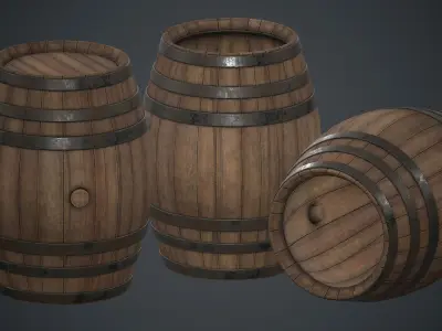Wooden Barrel PBR Game Ready Low-poly 3D model