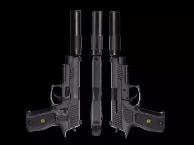 Game Ready Silenced SIG Sauer P226 Pistol PBR Rigged  Low-poly 3D model