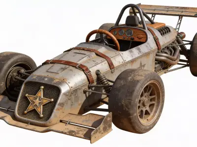 Post-Apocalyptic Sheriff Formula Racer  Low-poly 3D model