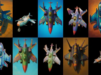 AirCraft bundle 9 pack 100 glb Low-poly 3D model