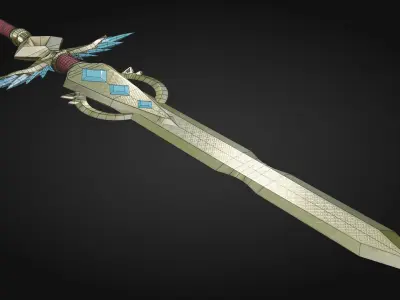 Golden Sword with crystals Free low-poly 3D model