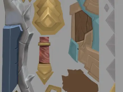 Hand Painted Low Poly Sword Shield Low-poly 3D model
