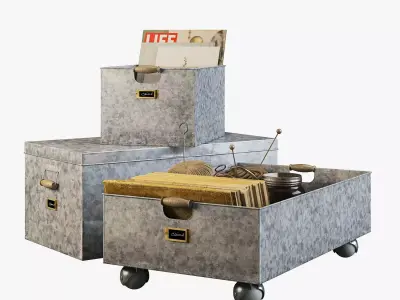 pottery barn galvanized storage baskets 3D model