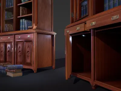 Victorian Bookcase Game-Ready Low-poly 3D model