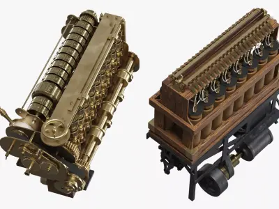 Vintage Steampunk Mechanical Engine Set 3D model