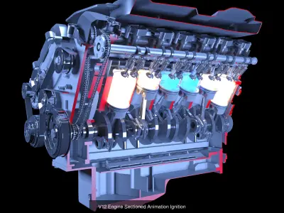 V6 V8 V12 Engines with Gasoline Ignition Animation 3D Model Pack