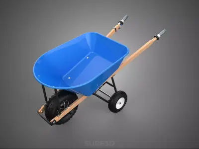 WOOD HANDLE FRAME ELECTRIC WHEELBARROW WHEEL BARROW CART GARDEN 3D model