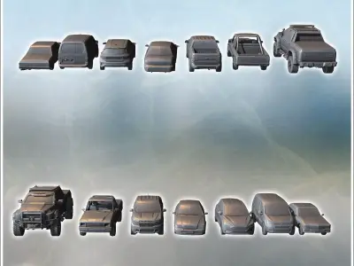 Set of modern cars Citroen Berlingo Dodge RAM Ford Focus Ford Ma 3D print model