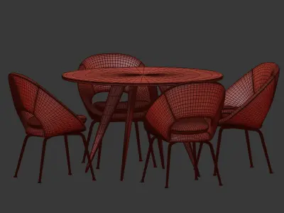 Dining Set table with four chairs and round table 3D model