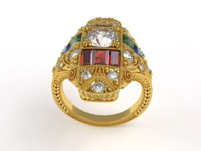 Antique Art Deco Diamond Ring 3D print model