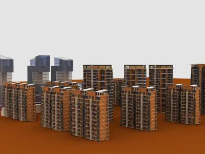 Low-poly city block concept 3D model