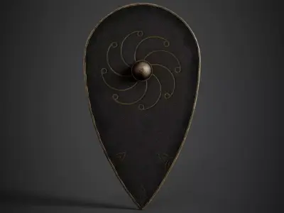 Slavic kite leather shield-painted black with radial symbol Low-poly 3D model