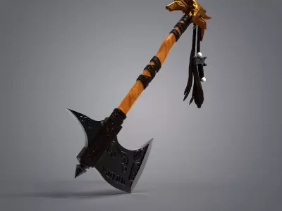 High-Poly Fantasy Battle Axe 3D Model - Detailed Medieval Weapon 3D model