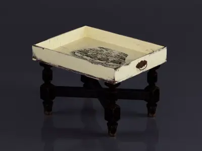 S00044 Vintage Wooden Serving Tray Table Free low-poly 3D model