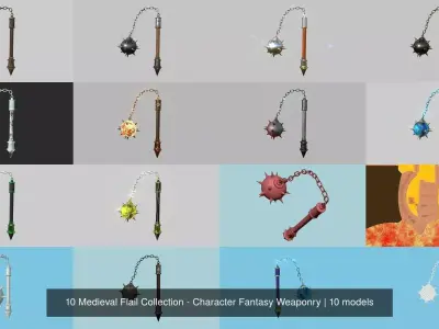 10 Medieval Flail Collection - Character Fantasy Weaponry 3D Model Pack