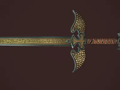 Rune two handed sword Low-poly 3D model