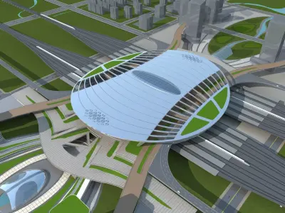 Modern transport hub HSR station railway station 3D model