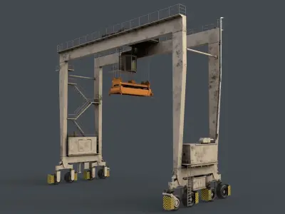 PBR Rubber Tyred Gantry Crane RTG V1 - White Low-poly 3D model
