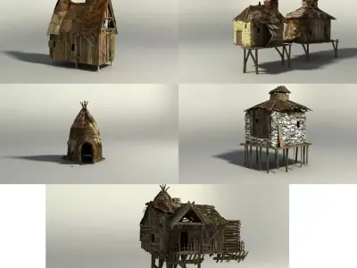 Shacks part 1 Low-poly 3D model