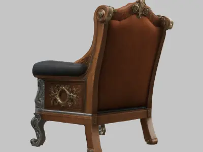 Antique Wooden Armchair Low-poly 3D model