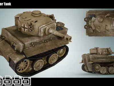 Mini Tiger Tank Low-poly 3D model