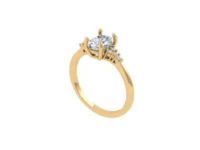Oval Solitaire Ring 3D print model 4