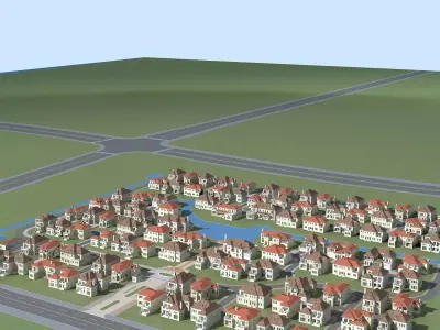 Villa town with houses and road 3D model