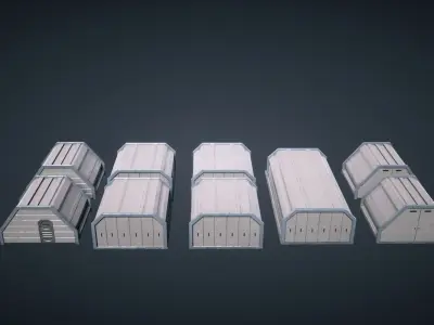 Mars KitBash - Hangars Low-poly 3D model