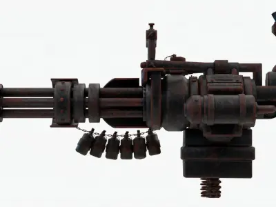 4K rusty abandoned Gatling Gun Low-poly 3D model