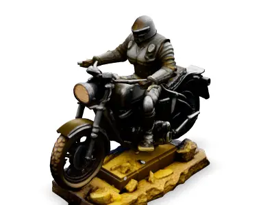 Armored Rider on Motorcycle Statue 3D Model 3D model
