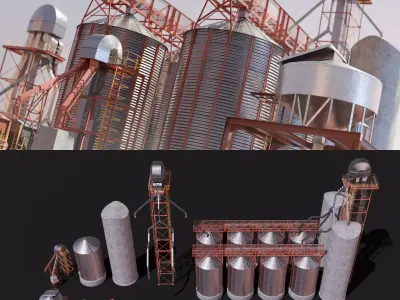 Indudtsrial Plant Grain Silo 3D Model Of Granery 3D model