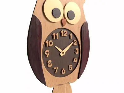 Wooden Owl Wall Clock 3D model