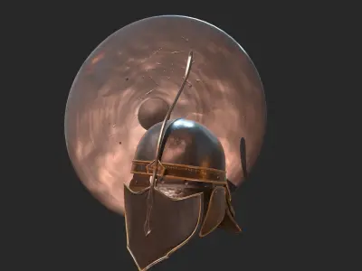Unsullied helmet and shield Low-poly 3D model