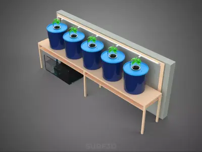 5 POT HYDROPONIC BATO BUCKET GROW RACK PLANT BENCH FEED STATION 3D model