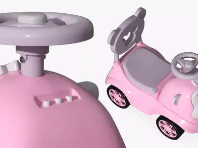 Baby Push Car with Steering Wheel Pink 3D model