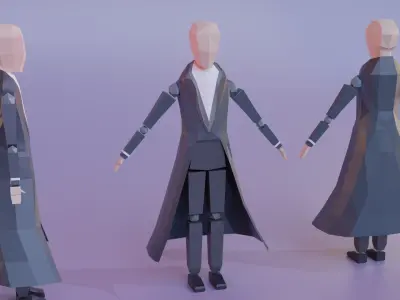 Low Poly Detective man in trench coat Free low-poly 3D model