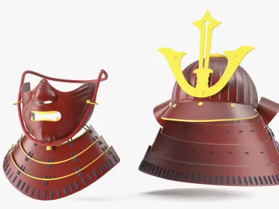Sengoku Samurai Kabuto with Menpo Red 3D model